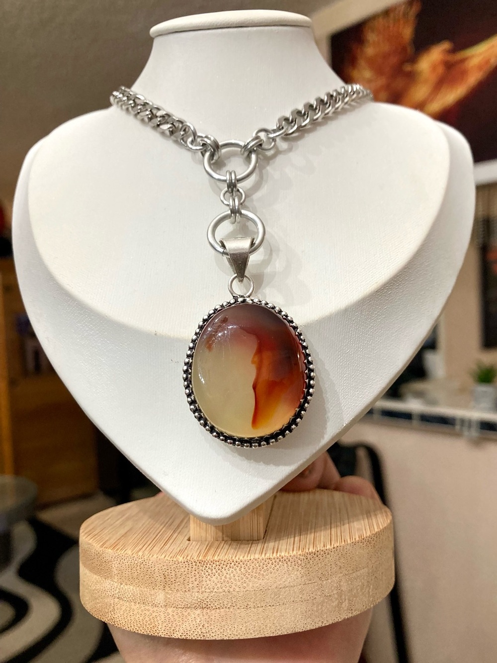Agate gemstone maille lariat Y shape Cuban stainless steel boho necklace - Picture 12 of 16